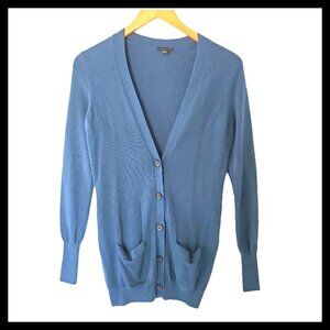 Ann Taylor 100% Extrafine Merino Wool Boyfriend Cardigan S Small Blue